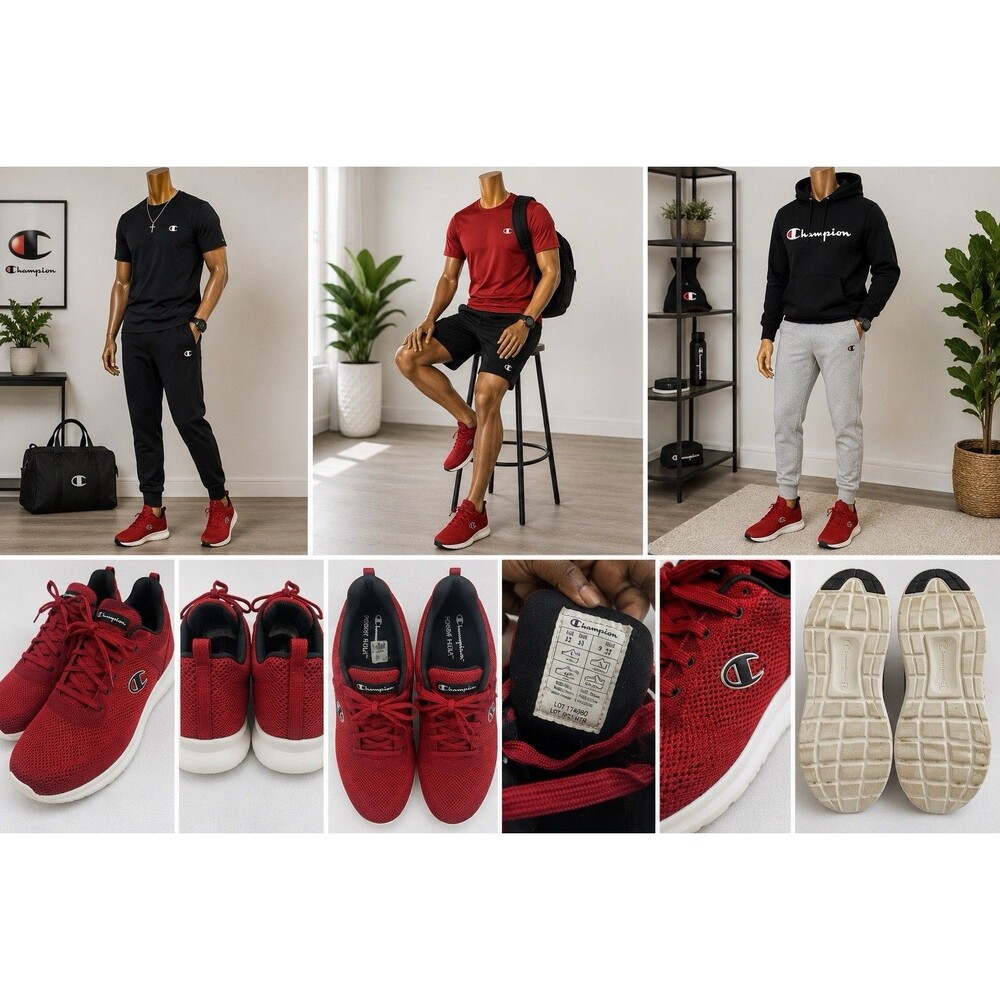 Champion Power Flex Mens Size 10 Red White Black Athletic Running Shoes Sneakers